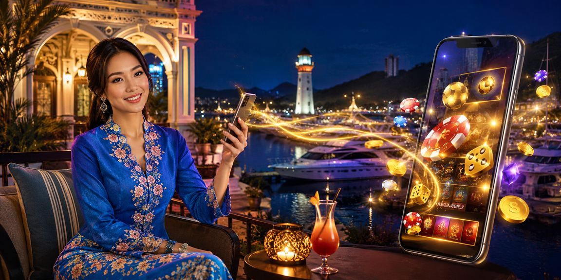 Pemain wanita Malaysia log masuk ke platform 398 dengan selamat menggunakan telefon pintar di Langkawi